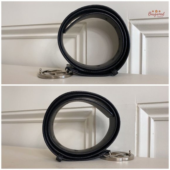 Authentic Gucci Black Guccissima Leather Silver Interlocking G Buckle Belt 95/38 - Picture 9 of 14